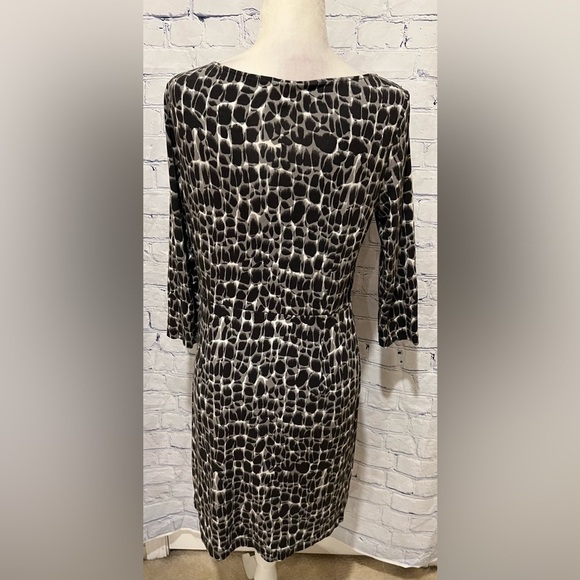 Ann Taylor Dress Women Size 10 Petite Black Gray White Sheath 3/4 Sleeve - Picture 4 of 5